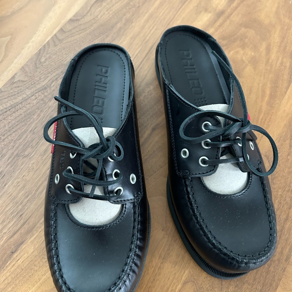 Phileo Black Women's mule Loafers Leather - Picture 2 of 4